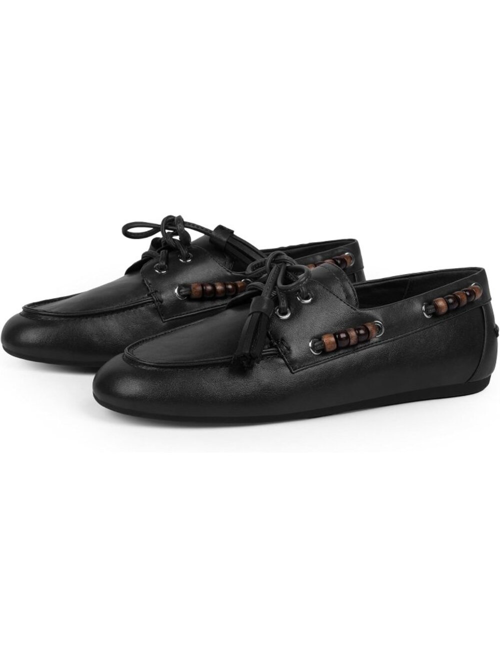 Women's Black Comfortable Dressy Fringe Driving Loafers Beaded Moccasins